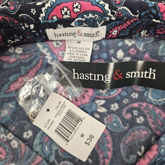 NWT Hastings & Smith Paisley Black Iris Button Down Roll Tab Top Size Medium - Picture 10 of 11